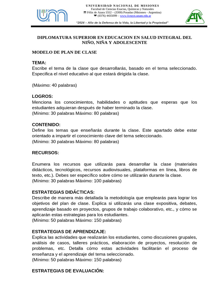 Plan de Clase en Educación en Salud Integral | PDF | Evaluación ...