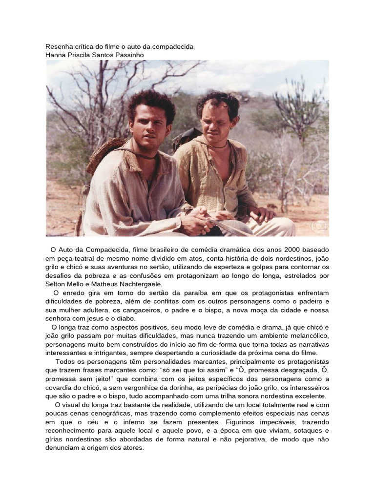 Resenha de "O Auto da Compadecida" | PDF