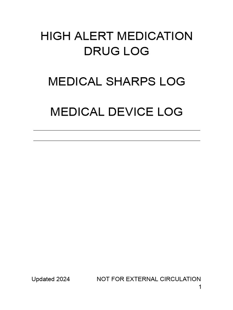 High Alert Medication and Sharps Log | PDF | Pharmaceutical Sciences ...