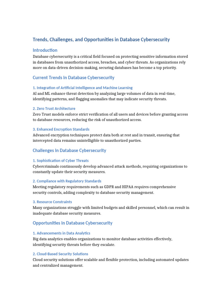 Database Cybersecurity Trends & Challenges | PDF