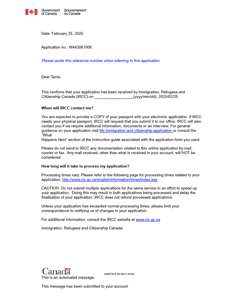 IRCC Application Confirmation Notice | PDF