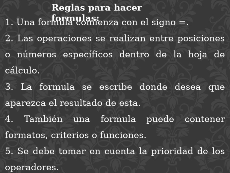 Reglas para Crear Fórmulas en Excel | PDF