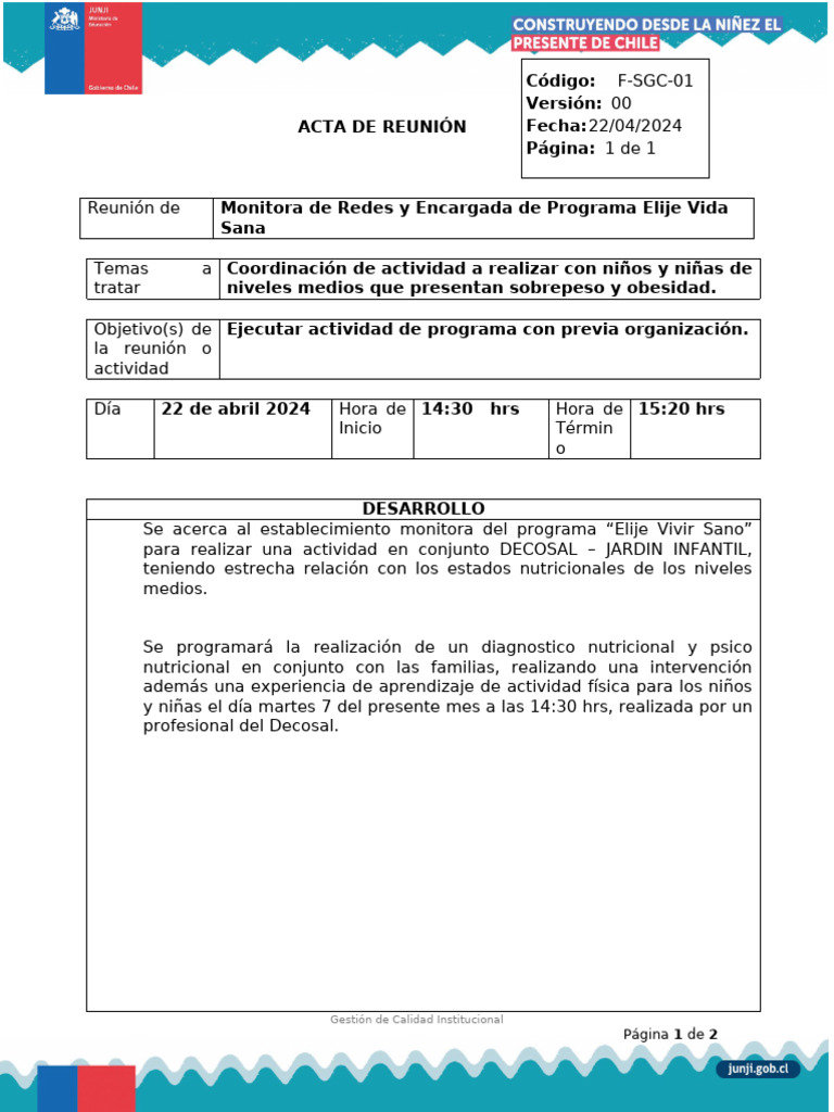 Acta de Reunion DECOSAL | PDF