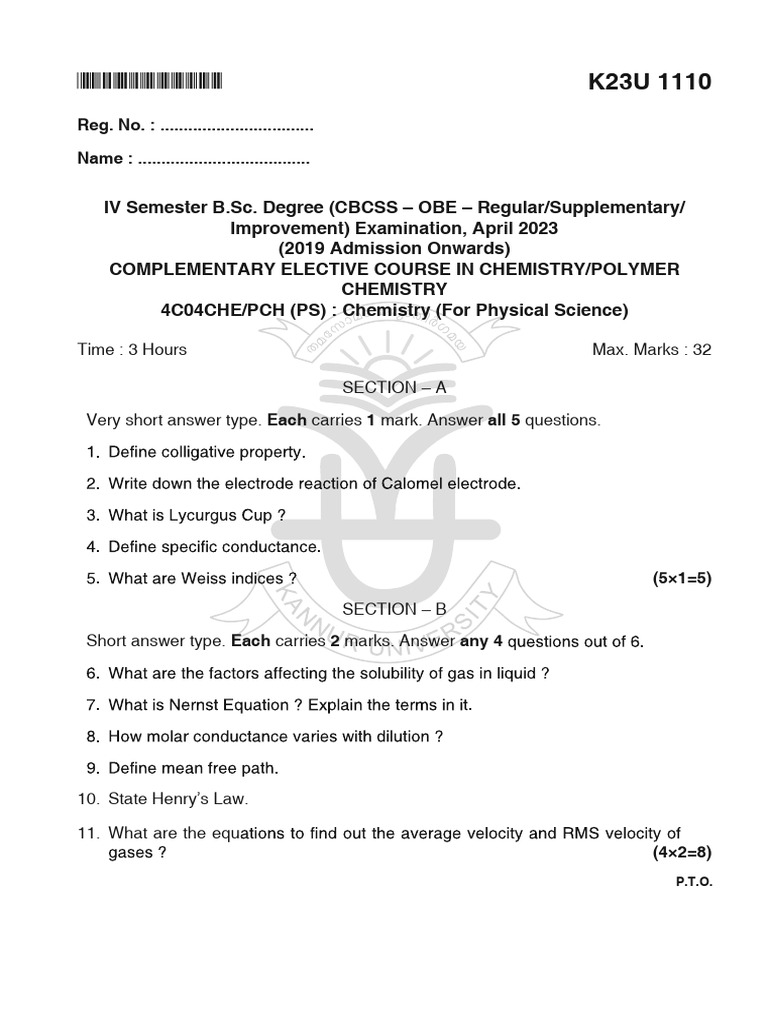 4C04CHE - PCH (PS) Chemistry (For Physical Science) | PDF