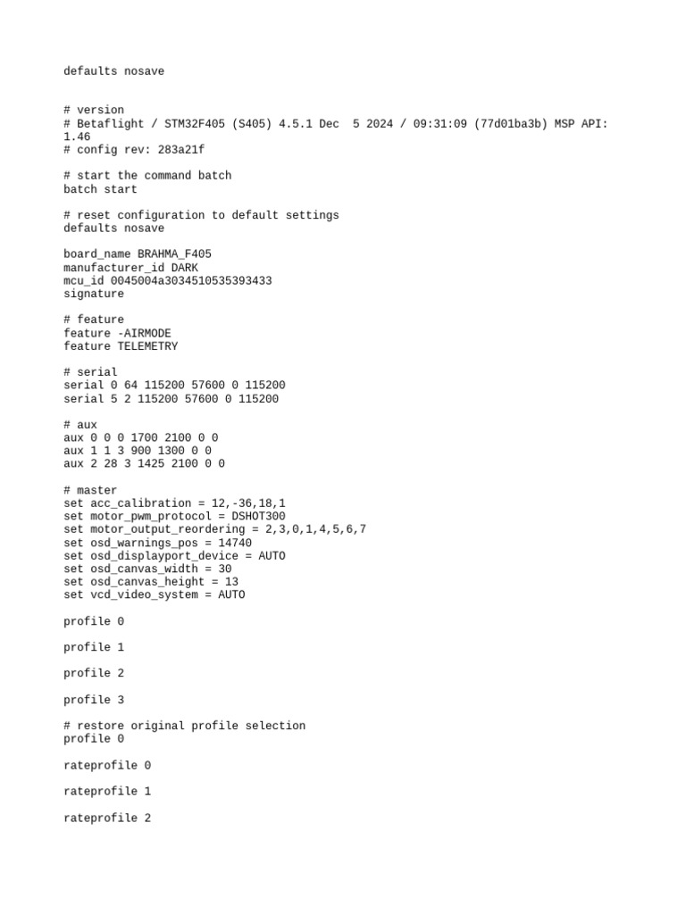 Betaflight CLI Default Configuration | PDF