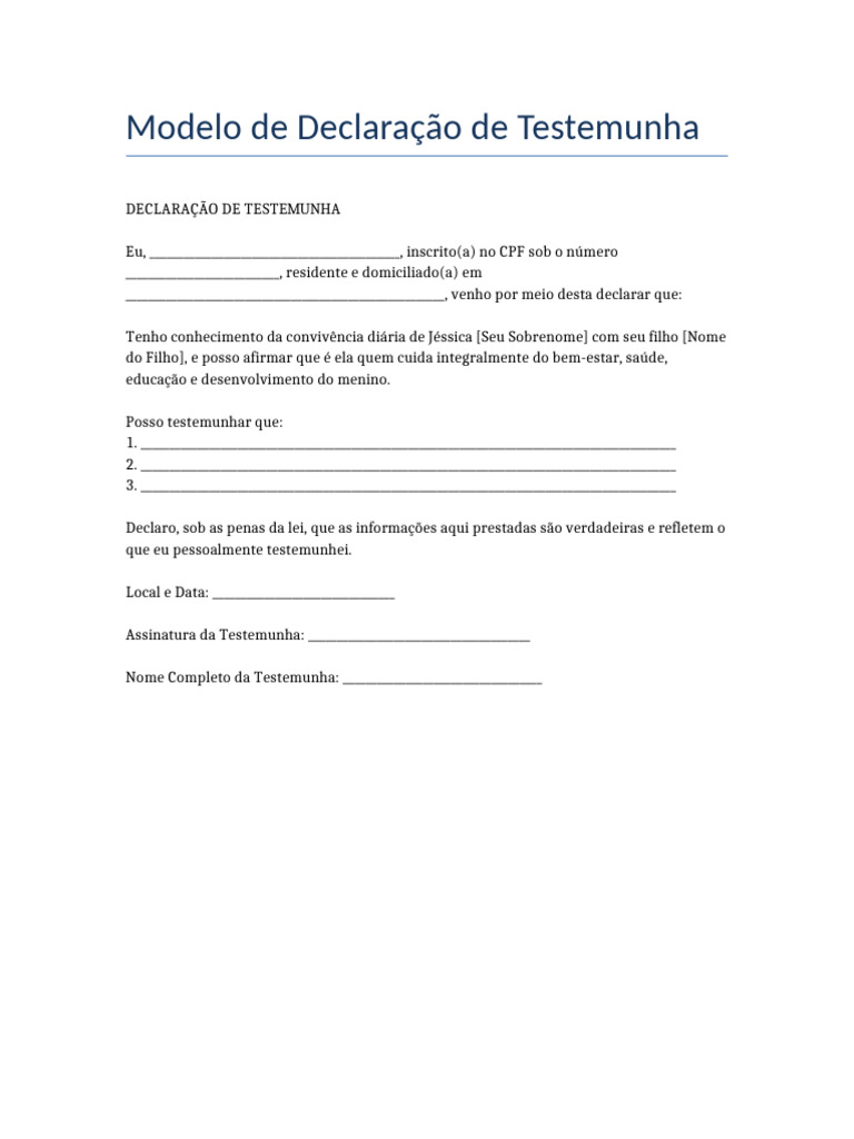 Modelo de Declaração de Testemunha | PDF