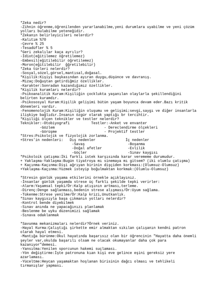 High School Turkish Psychology Notes | PDF
