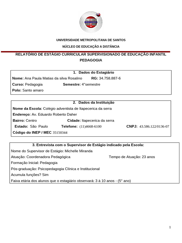 Relatório de Estágio em Educação Infantil | PDF | Pedagogia | Brinquedos
