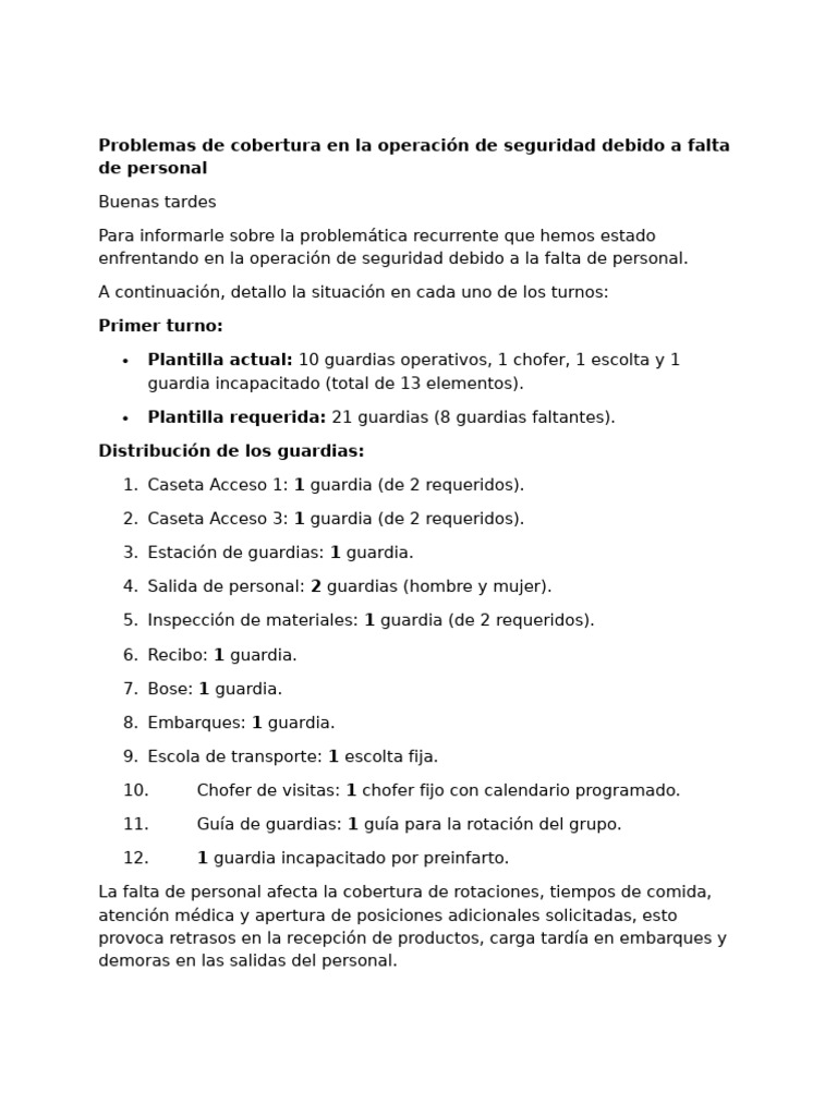 Falta de Personal en Seguridad: Impacto y Soluciones | PDF