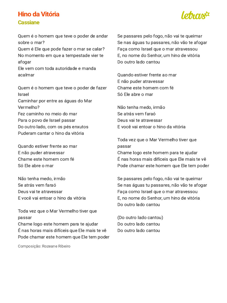 HINO DA VITÓRIA - Cassiane (Impressão) | PDF
