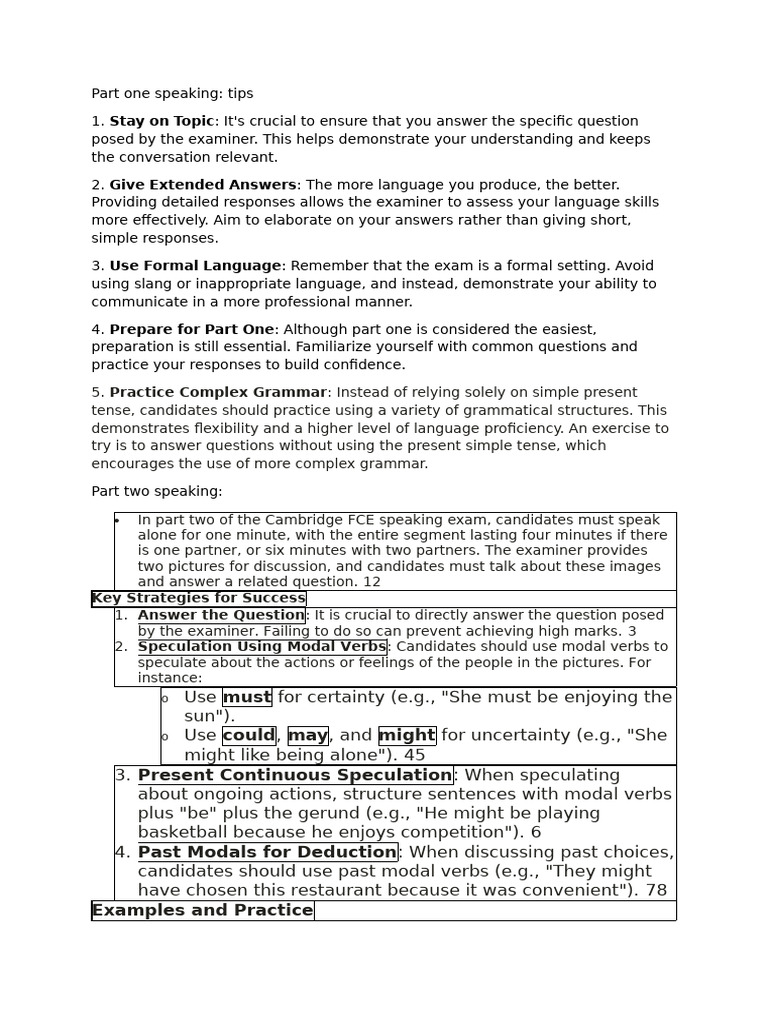 FCE Speaking Exam Tips and Strategies | PDF | Question | Verb
