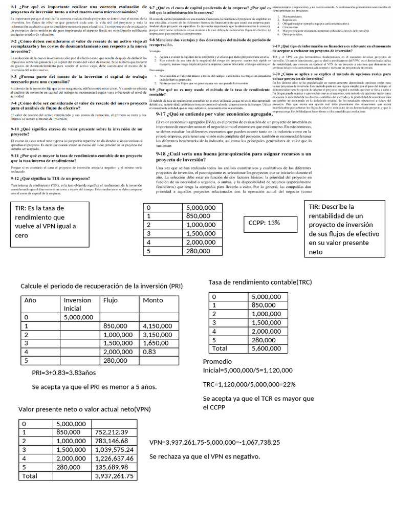 Rentabilidad Contable y TIR de Inversión | PDF | Valor presente neto ...