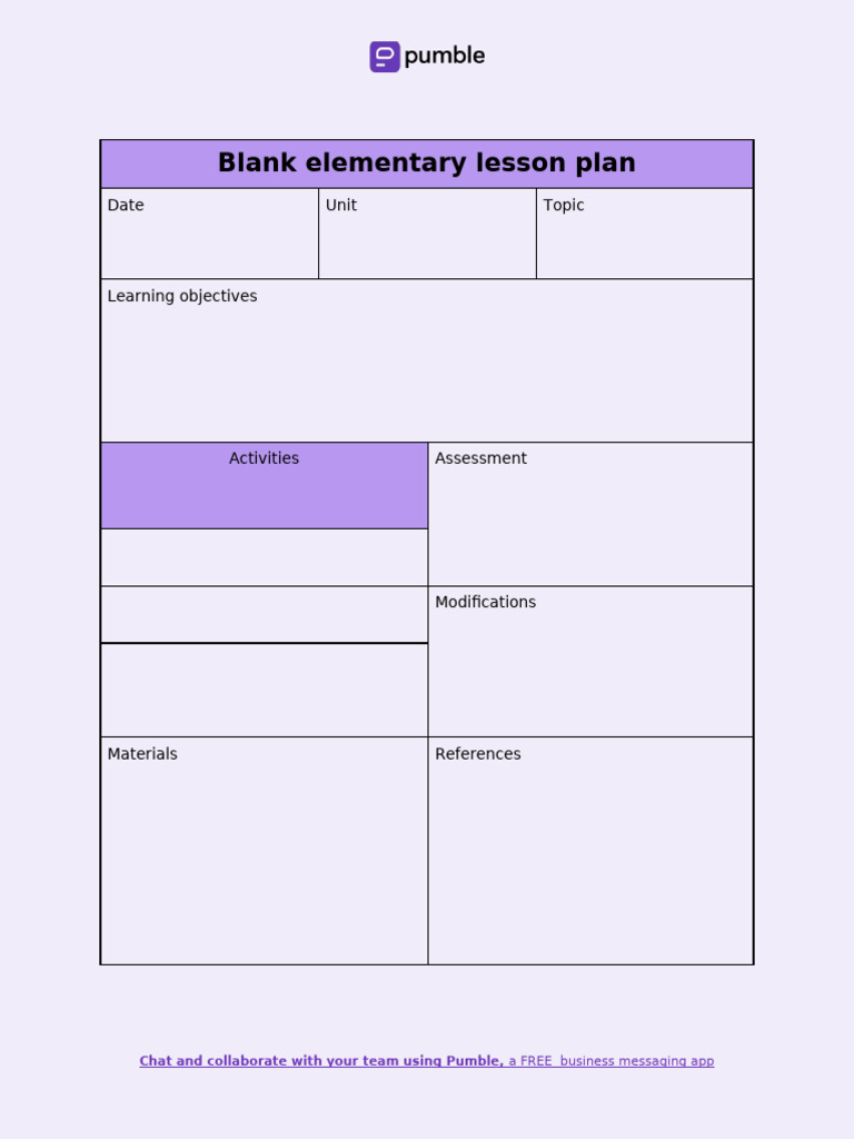 Blank Elementary Lesson Plan Template | PDF