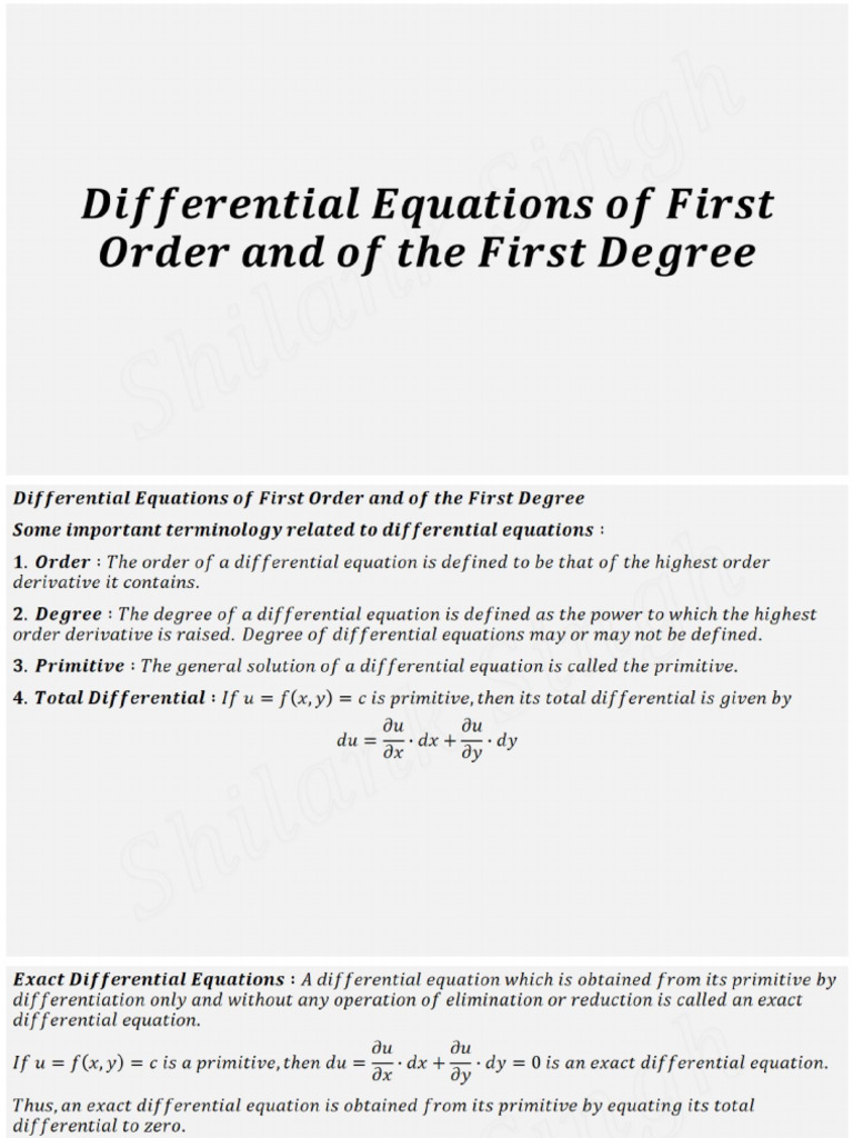Differential Equation Of First Order And Of First Degree Theory Notes