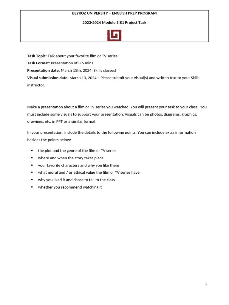 Module 3 Intermediate B1 Project Task Guidelines Pdf