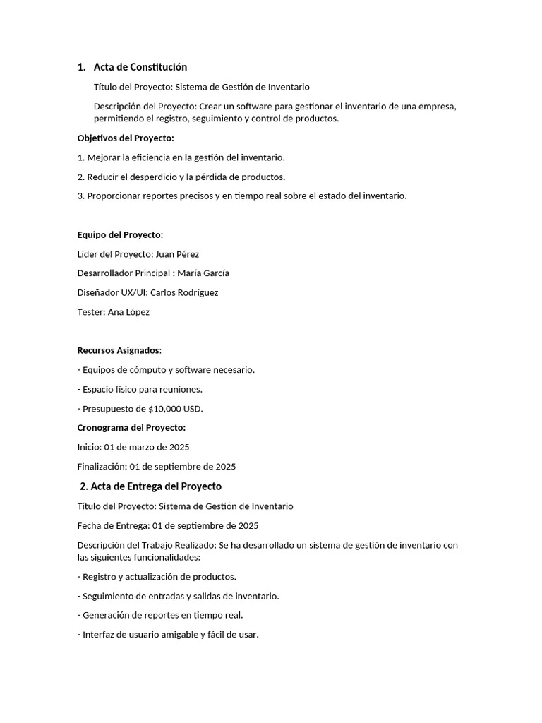 Acta de Constitución del Proyecto | PDF | Software | Usuario (informática)