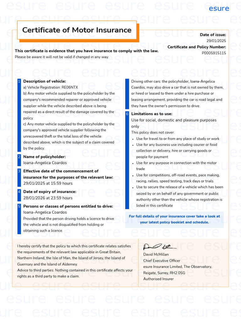 Motor Insurance Certificate Details | PDF | Insurance | Vehicle Insurance