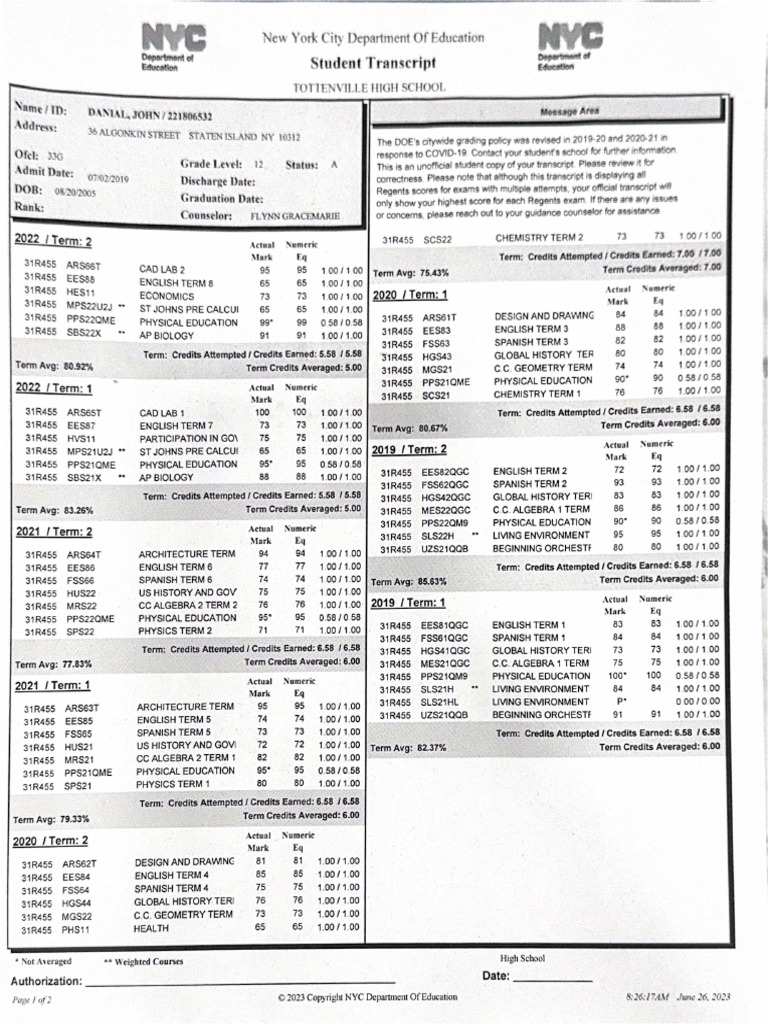High School Transcript | PDF