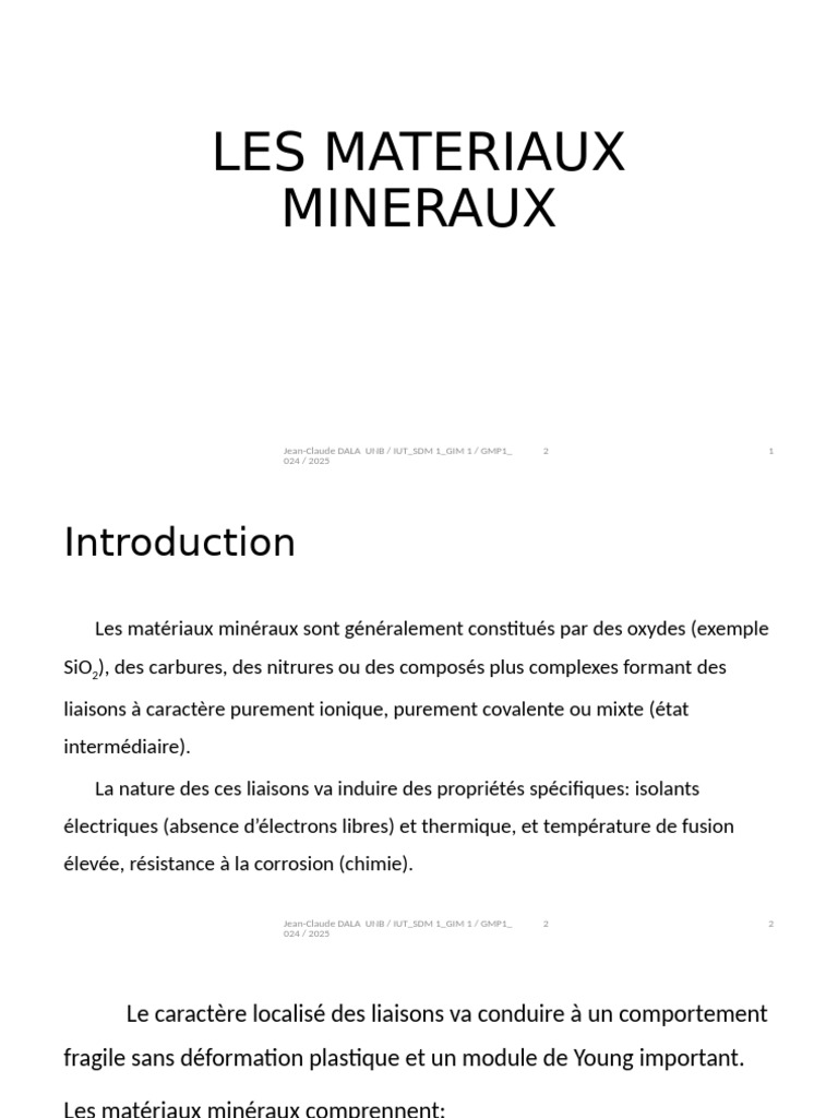Exemples et propriétés des matériaux minéraux | PDF | Céramique ...