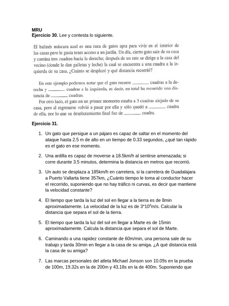Ejercicio 30, 31, 32, 33. Movimiento Horizontal | PDF | Velocidad ...