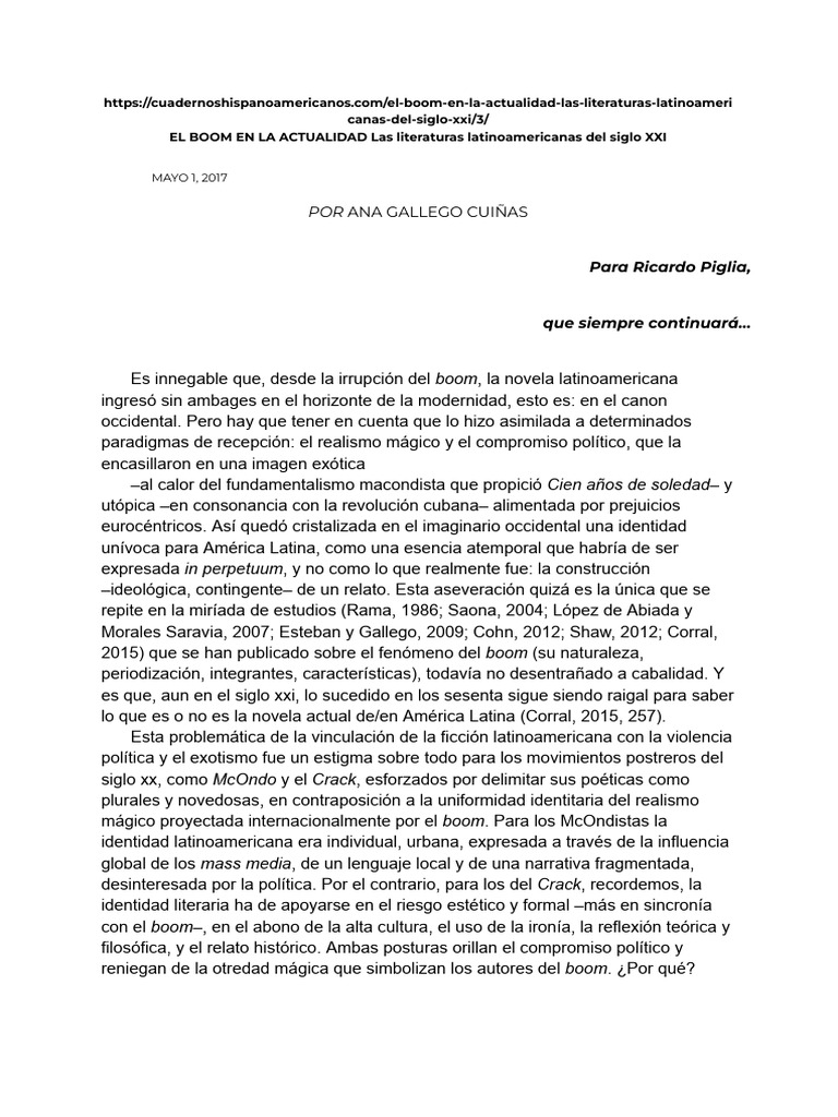 El Boom en La Actualidad. Teoría | PDF | America latina | Novelas