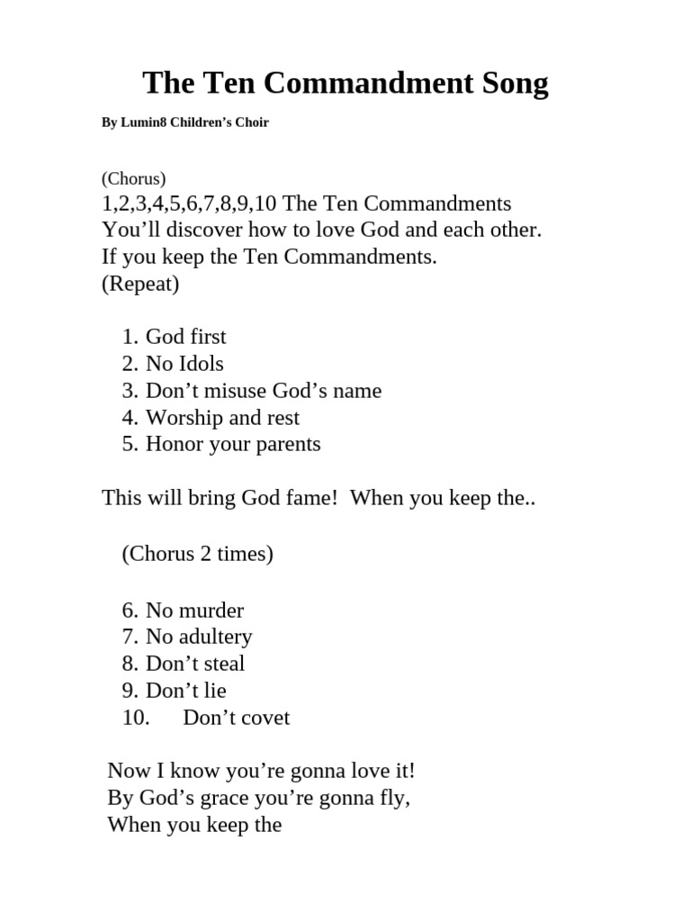 Ten Commandments Song for Kids | PDF
