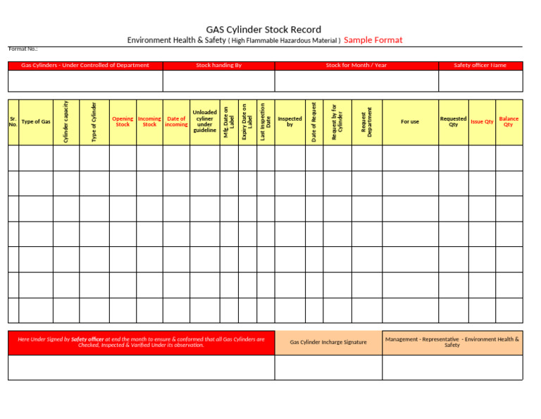 Gas Cylinder Stock Record Format | PDF | Occupational Safety And Health ...
