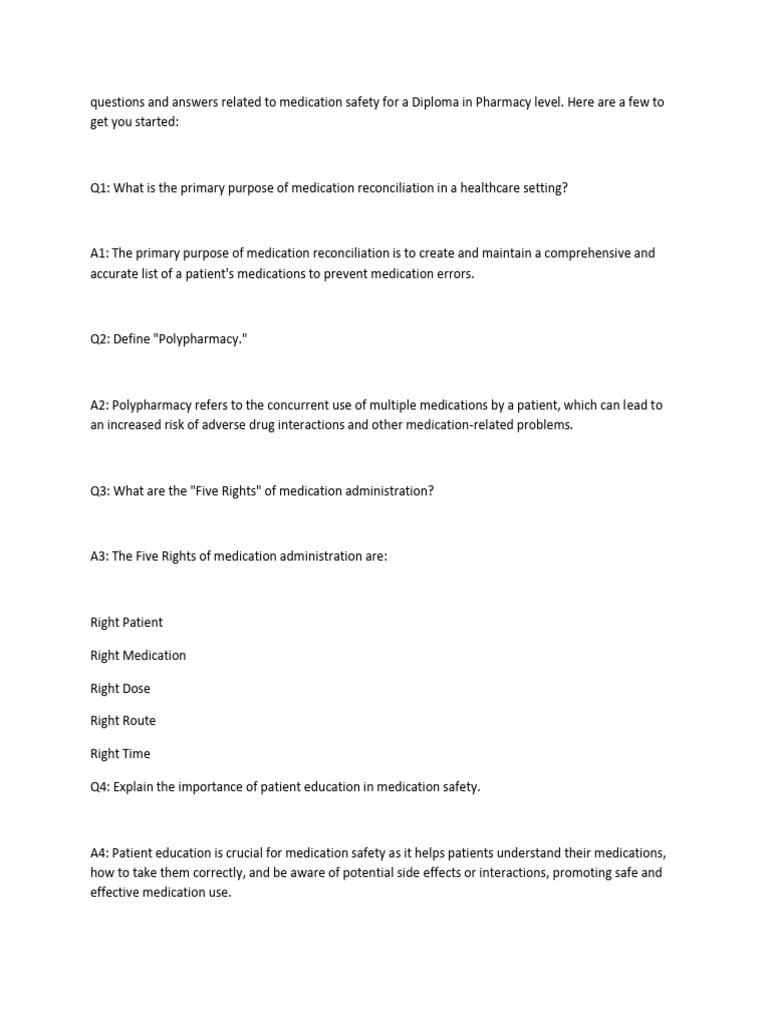 Medication Safety Q&A for Pharmacy Students | PDF | Medical Error ...