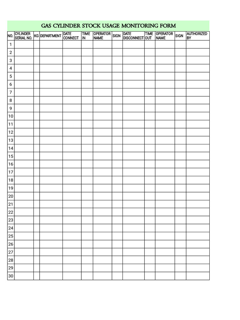 Gas Cylinder Stock Usage Form | PDF