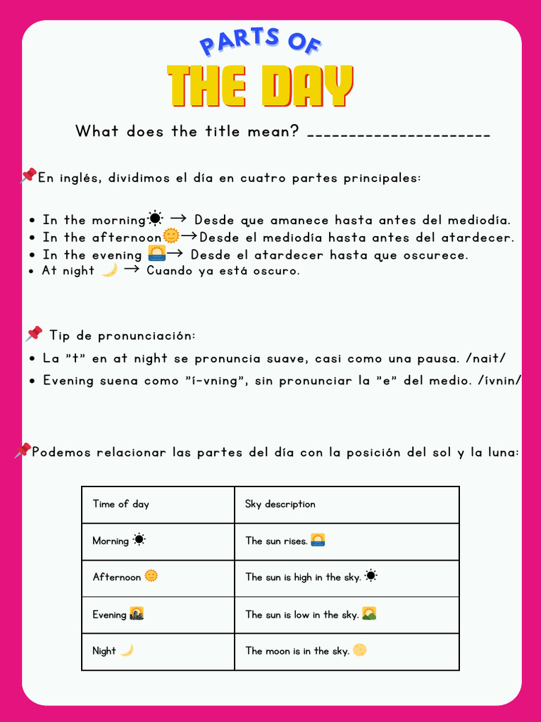 Partes del Día en Inglés | PDF