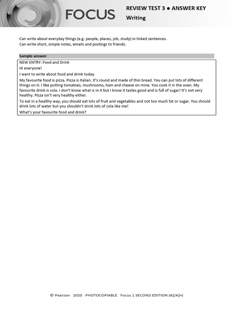 Focus1 2E Review Test 3 Units1 6 Writing ANSWERS | PDF | Grammar ...