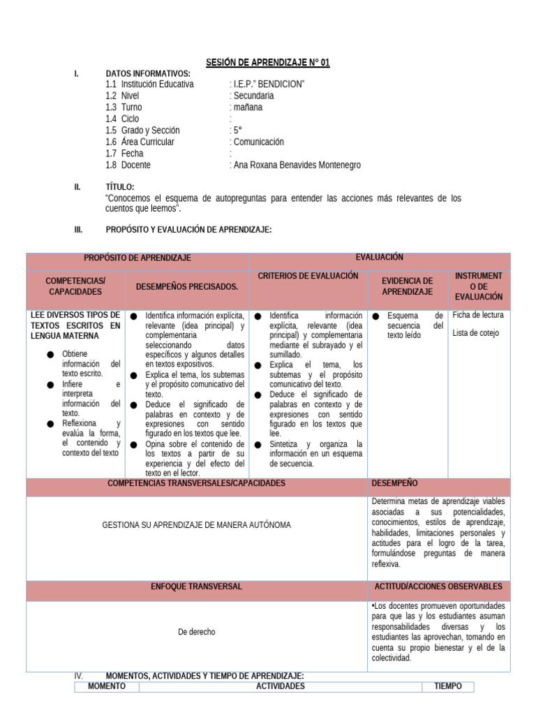 Esquema de Autopreguntas en Cuentos | PDF | Aprendizaje | Ciencia cognitiva