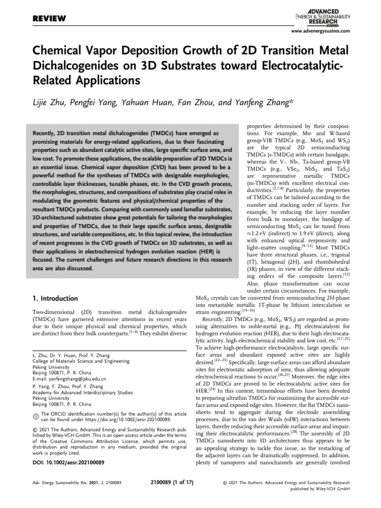 CVD of 2D TMDCs on 3D Substrates | PDF | Chemical Vapor Deposition ...