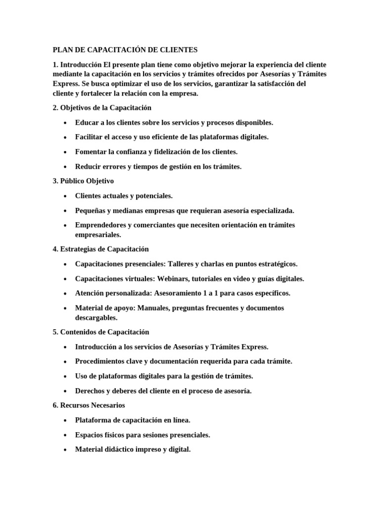 Plan de Capacitación en Servicios al Cliente | PDF