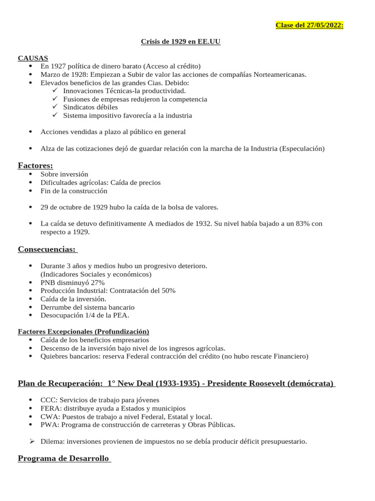 Causas y Consecuencias de la Crisis de 1929 | PDF | Gran depresion ...