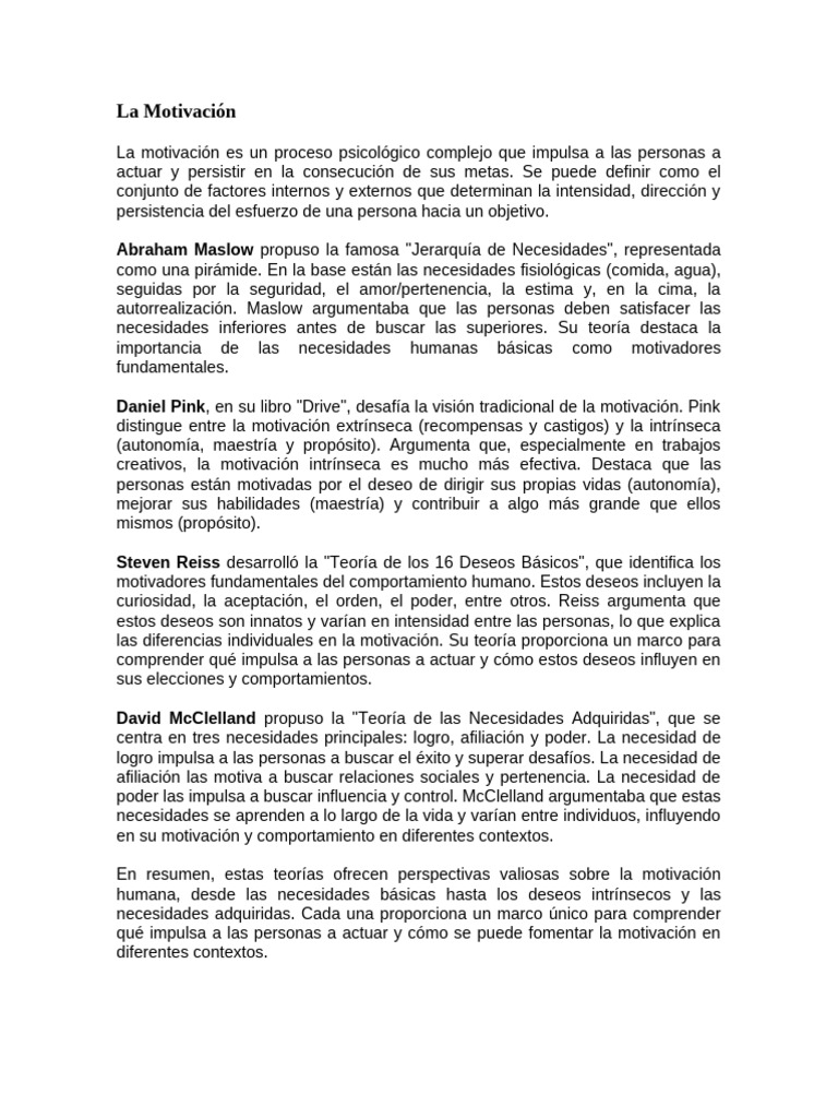 Teorías Clave de la Motivación Humana | PDF | Motivacional | Motivación