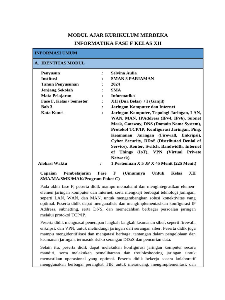 Modul Ajar Informatika Kelas XII | PDF