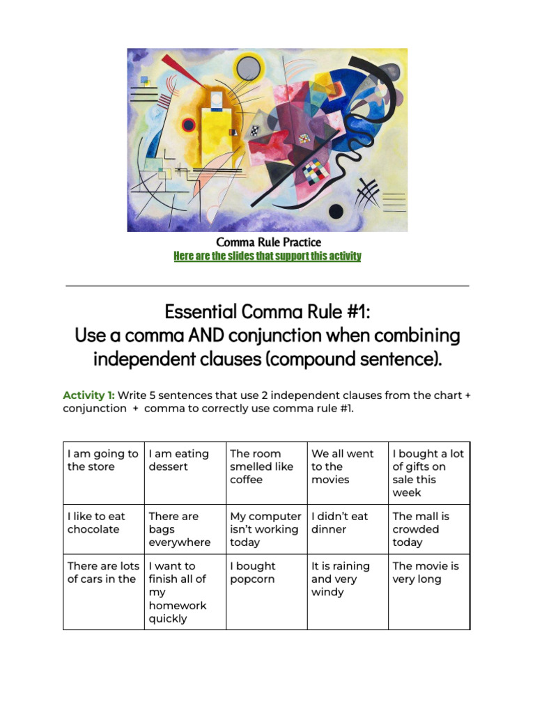 Comma Usage Practice Activities | PDF