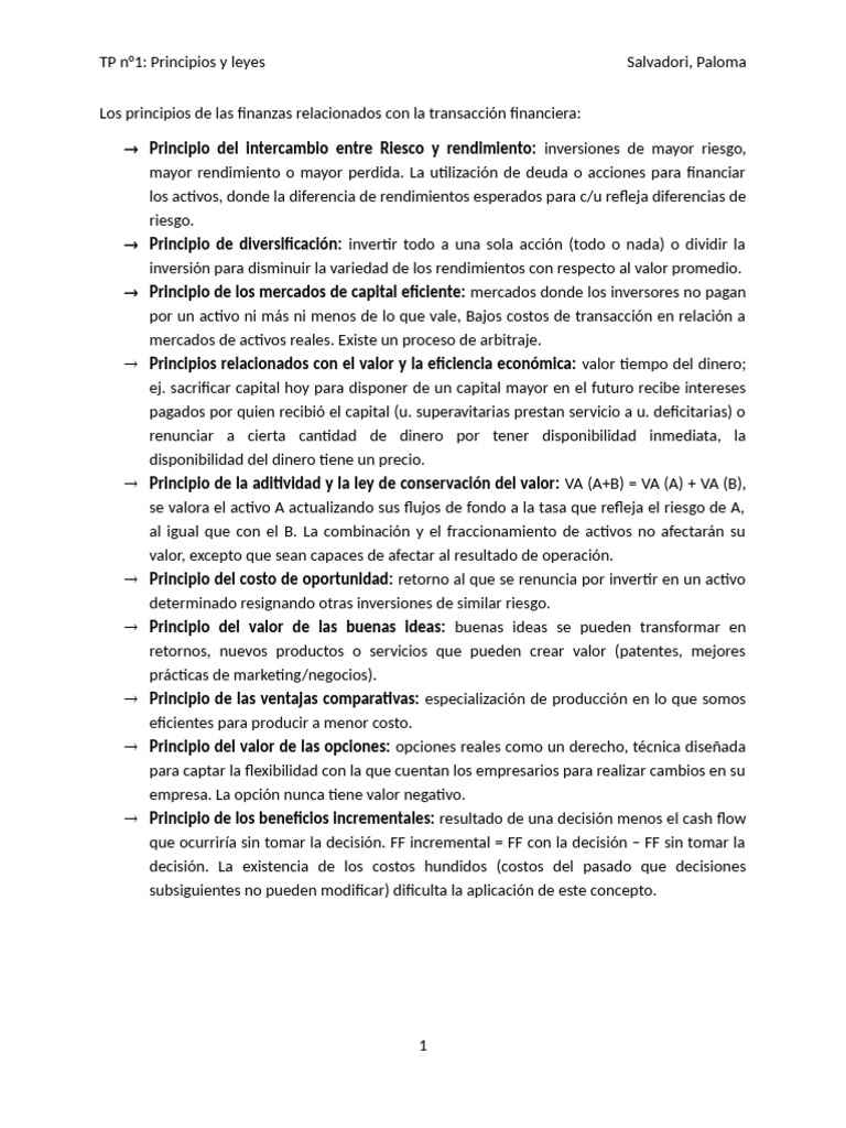 Principios Clave de Finanzas y Riesgo | PDF | Inversiones | Compartir ...