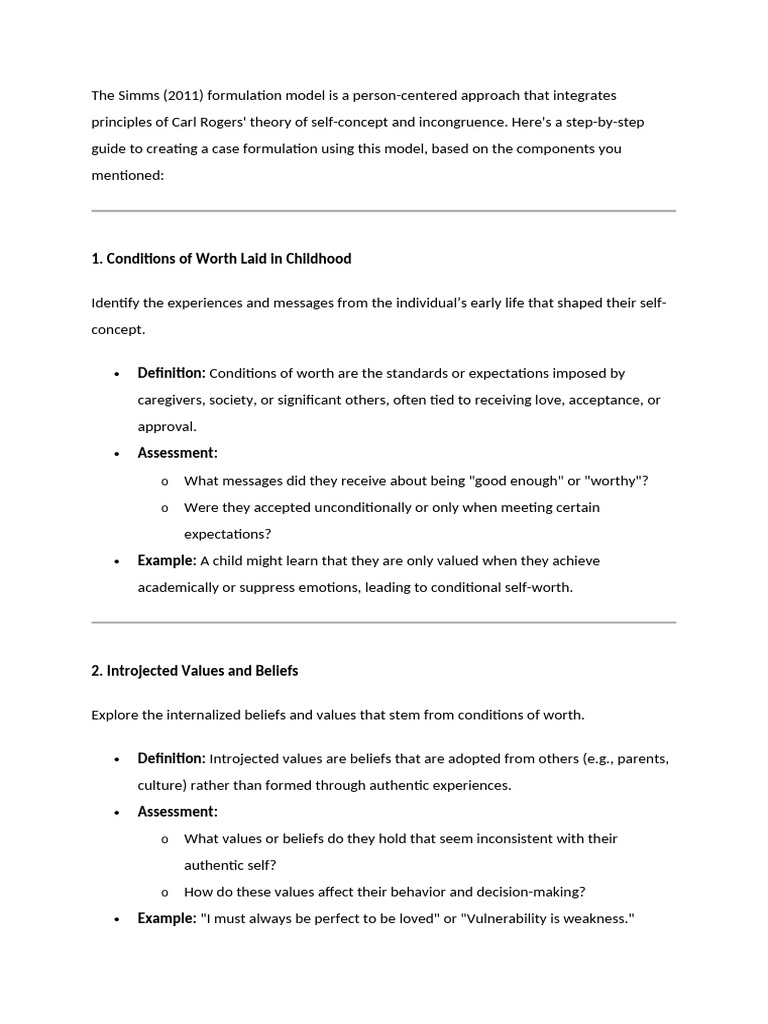Simms Model Case Formulation Guide | PDF | Psychotherapy | Cognitive ...