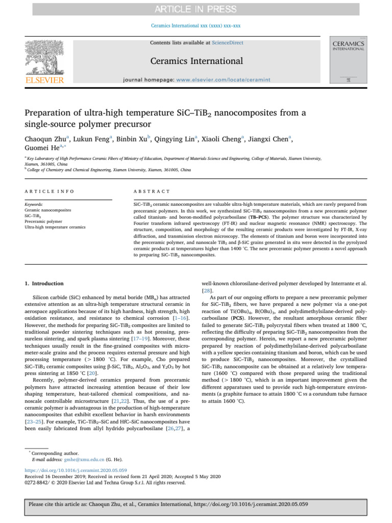 Preparation of Ultra-High Temperature SiC-TiB2 Nanocomposites | PDF ...