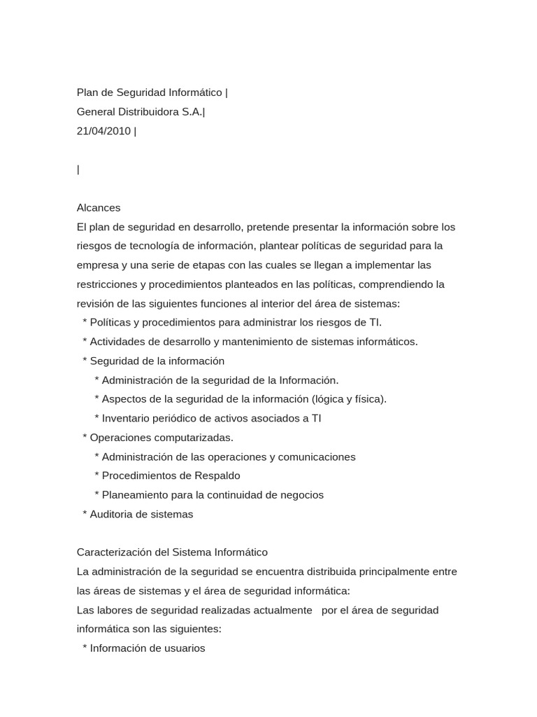 Plan de Seguridad Informático para TI | PDF | Seguridad | La seguridad ...