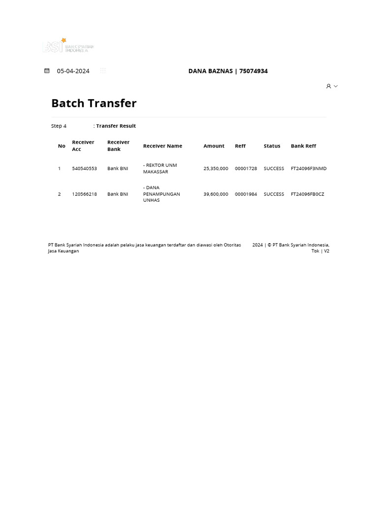 Hasil Transfer Batch BSI 2024 | PDF