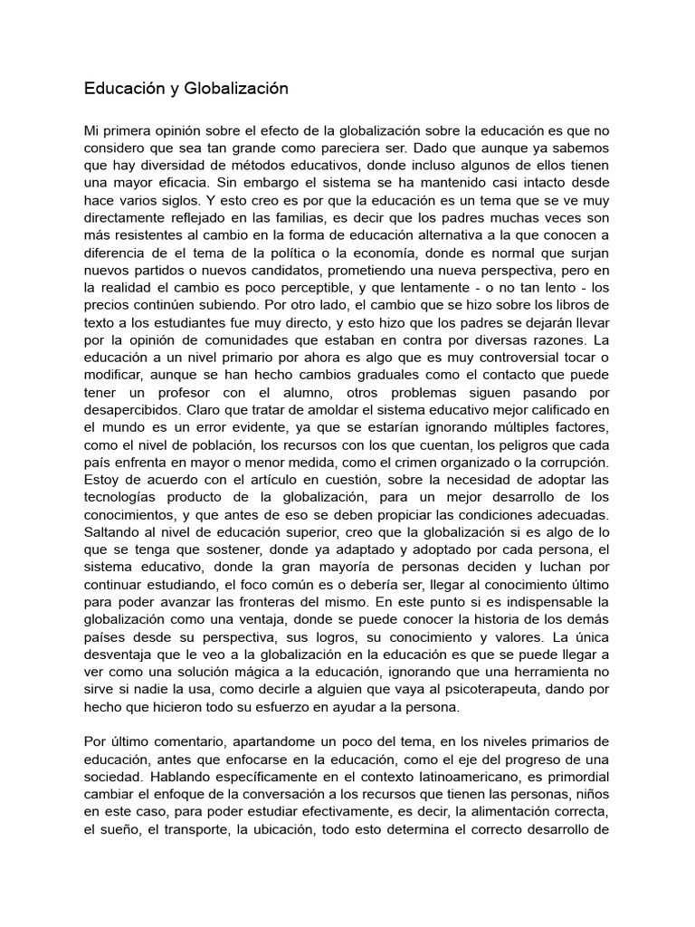 Impacto de la Globalización en la Educación | PDF | Globalización