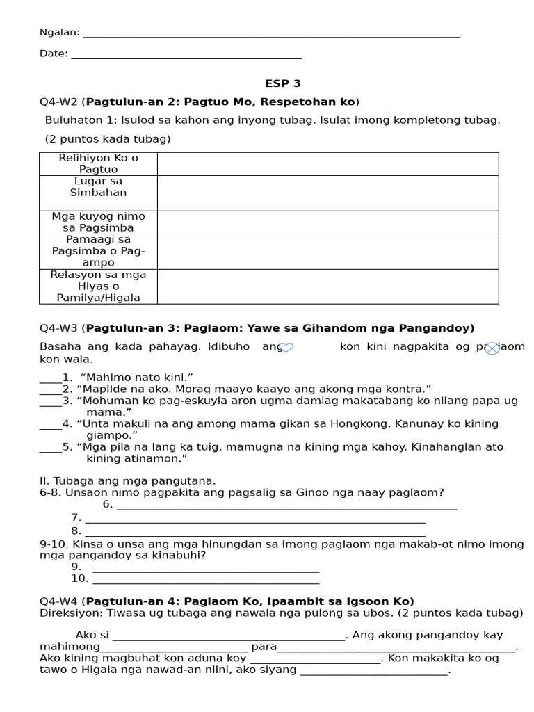 Worksheet-ESP 3-Q4-W4 | PDF