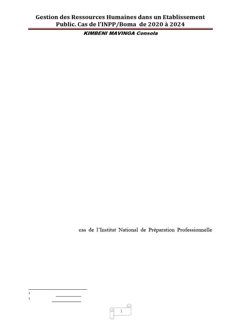 Gestion des RH à l'INPP/Boma 2020-2024 | PDF | Gestion des ressources ...