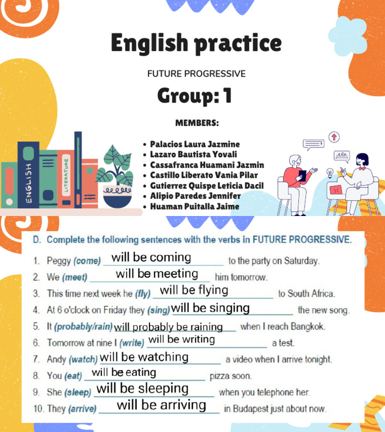 Future Progressive English Practice Group | PDF