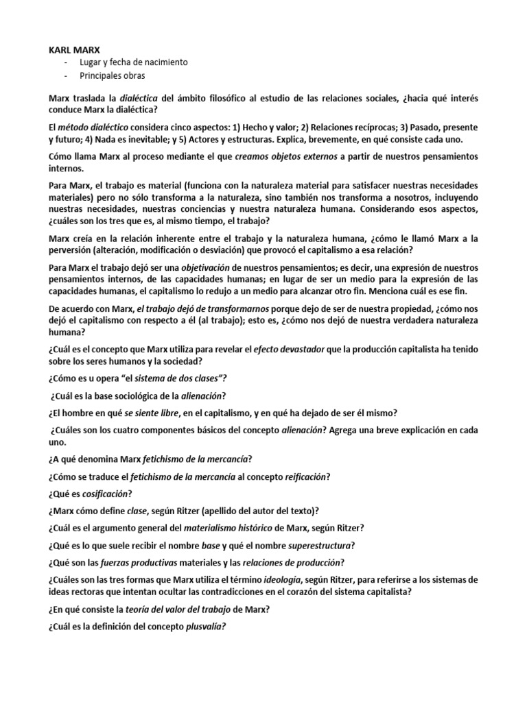 Cuestionario 3 - Marx | PDF | Karl Marx | La teoría de la alienación de ...