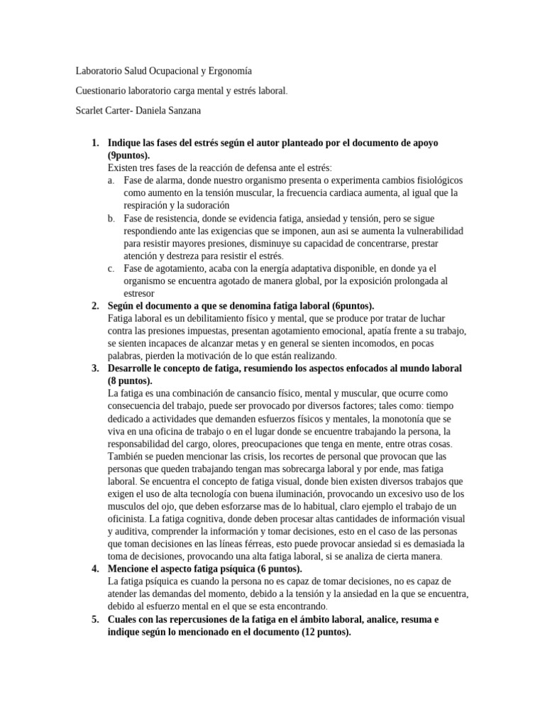 Fatiga Laboral y Estrés en el Trabajo | PDF | Estrés (biología) | Ansiedad