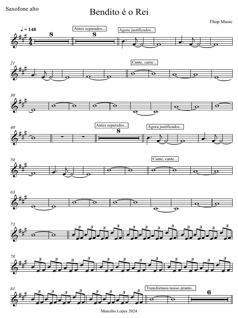 Bendito é o Rei Fhop Music - Saxofone alto | PDF